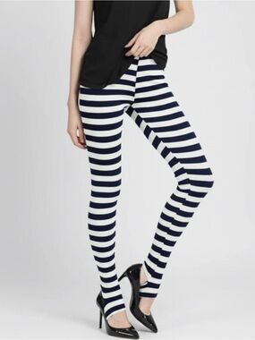 Horizontal Dark Blue Stripe High-Waist Leggings • NWT • 20" waist, 30" inseam